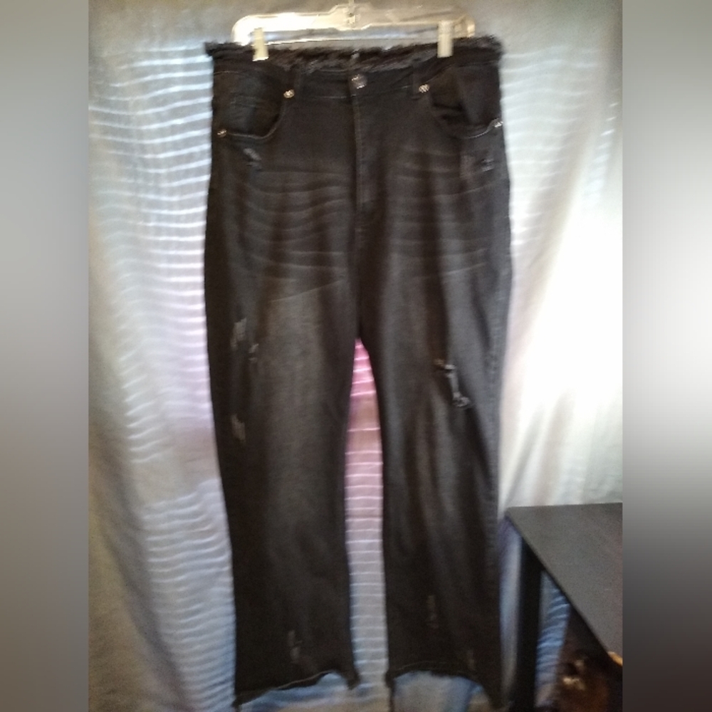Risen Women's High Rise Frayed Distressed Black Jeans